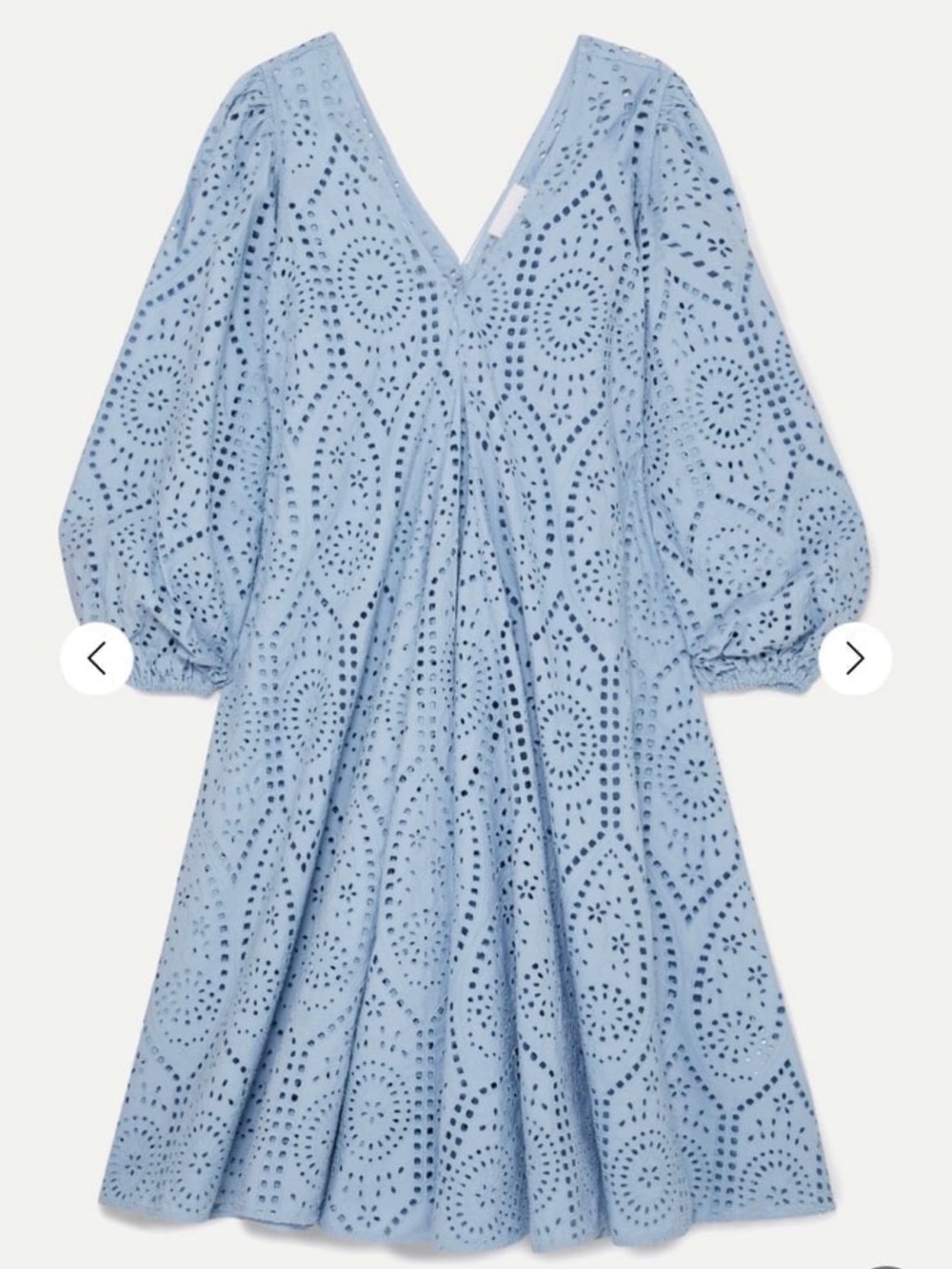 Ganni Pale Blue Eyelet V-Neck Midi Dress
